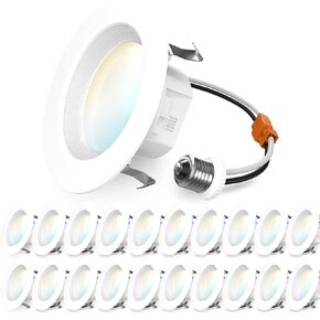 Sunco 20 Pack 5CCT LED Recessed Lighting 6 Inch, 2700K/3000K/3500K/4000K/5000K Selectable, Dimmable Can Lights, Baffle Trim, 13W=75W, 965LM, Damp Rated, Retrofit Installation - UL