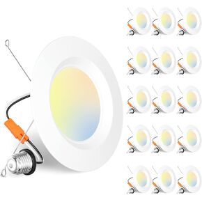 Amico 5/6 inch 5CCT LED Recessed Lighting 20 Pack, Smooth Trim, Dimmable, IC & Damp Rated, 12.5W=100W, 950LM Can Lights, 2700K/3000K/4000K/5000K/6000K Selectable, Retrofit Installation - ETL & FCC