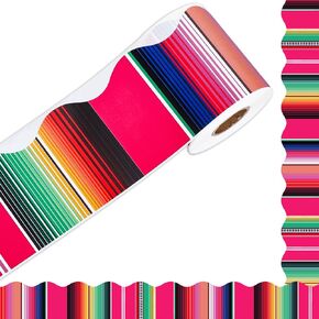Whaline 65.6Ft Mexican Fiesta Bulletin Board Border Colorful Stripes Scalloped Decorative Border Trim Cinco De Mayo DIY Crafts Border Decor for School Classroom Wall Blackboard, 1 Roll