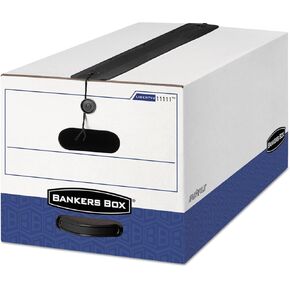 Bankers Box 12 Pack Liberty Plus Heavy-Duty File Storage Boxes, FastFold, String and Button with Extra Seal, Legal, White/Blue