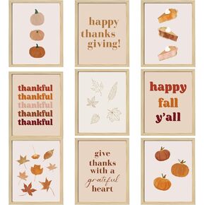 AnyDesign 9 Pcs Fall Theme Boho Wall Art Prints Happy Fall Thanksgiving Paper Art Posters Cake Pumpkin Autumn Leaves Aesthetic Wall Decor for Home Office School Gallery, 8 x 10 Inch (Unframed)