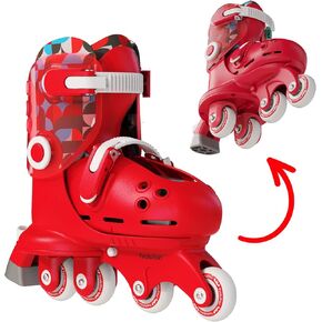 زلاجات Yvolution Kids Skates Learner للمبتدئين، زلاجات دوارة 2 في 1 قابلة للتعديل، تتحول من عجلة ثلاثية إلى زلاجات مضمنة، لا حاجة لأي أداة للفتيات والأولاد بعمر سنتين فما فوق، مقاس أمريكي 7-11