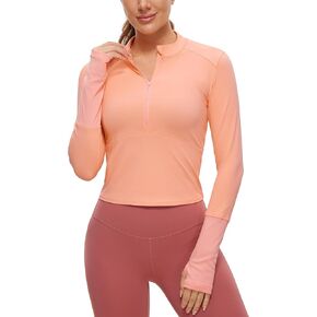 CRZ YOGA Women's Long Sleeve Crop Top Quick Dry Cropped Workout Shirts Half Zip Pullover Running Athletic Shirt