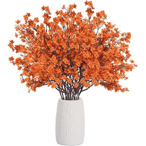 Uieke 6Pcs Artificial Fall Flowers Babys Breath Flower Bulk Fake Orange Silk Flowers Artificial Gypsophila Bouquet Floral for Home Festival Wedding Party Décor