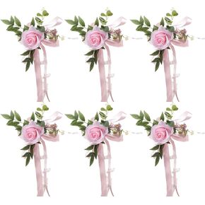 Wedding Aisle Decorations Pew Flowers,6 Pcs Artificial Rose Flower Chair Decoration Church Celebration Fake Flower Props for Wedding Party Party Photography