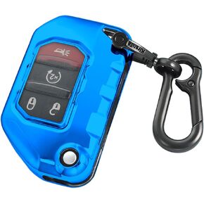 for Jeep Key fob Cover case with Keychain,Soft TPU Key case/Skin,4-Buttons fit Wrangler JL JLU Gladiator JT Rubicon Flip Remote Key Vehicle Accessories(Red)