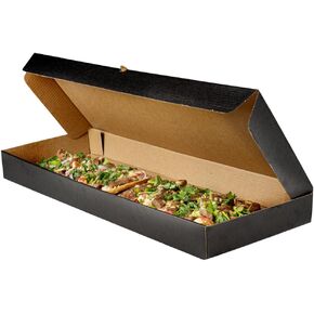 Restaurantware Eco Pie 24 x 12 x 2 Inch Flatbread Takeaway Boxes 50 Sturdy Corrugated Pizza Boxes - E-Flute Design Tab-lock System Black and Kraft Paper Pizza Boxes Disposable For Flatbreads