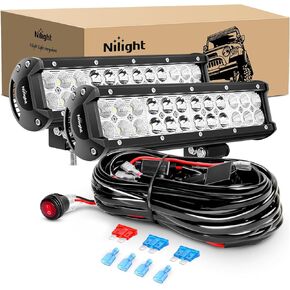 Nilight 12 Inch 72W LED Light Bars Spot Flood Combo Off-Road Light Mounting Bracket Horizontal Bar Tube Clamp With Off Road Wiring Harness, 2 Years Warranty