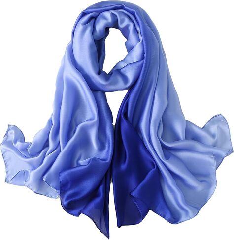 ZMC Long Silk Feeling Scarf,Smooth Gradient Scarf Stripe Lightweight Sun-proof Shawl Wrap Headscarf for Women Spring Summer in Saudi Arabia