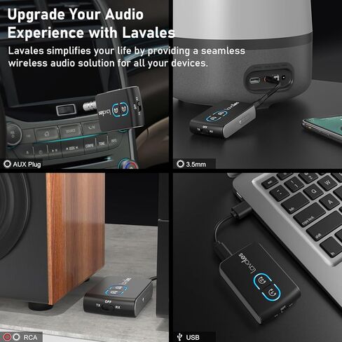 Bluetooth 5.3 Transmitter Receiver for TV Airplane to Wireless Headphones, Dual Link AptX Adaptive/LowLatency/HD Audio, 2-in-1 Bluetooth AUX Adapter for Home Stereo, Boat, Gym, MP3 in Kuwait