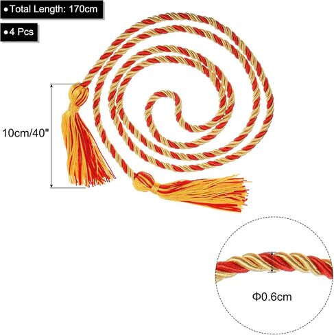 uxcell 4Pcs Graduation Honor Cord 67" with Tassel Polyester Braided Honor Cord Graduation Ropes for Graduation Party Ceremonies Graduates (Gold/Black) in Saudi Arabia