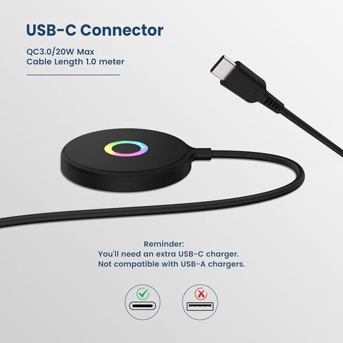 شاحن لاسلكي مغناطيسي Mag-Safe، شاحن سريع 15 وات RGB Lights لوحة شحن لاسلكية، وسادة شحن لاسلكية مغناطيسية قوية Mag-Safe مع كابل USB-C لسلسلة iPhone 15/14/13/12 - أسود in Kuwait