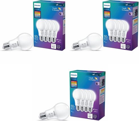 Philips LED A19 Selectable White Dimmable LED Light Bulbs - Flicker Free 60w Light Bulbs with EyeComfort Technology - Soft White 6500K Lightbulb - 1500 Lumen - E26 Base - 4 Pack in Saudi Arabia