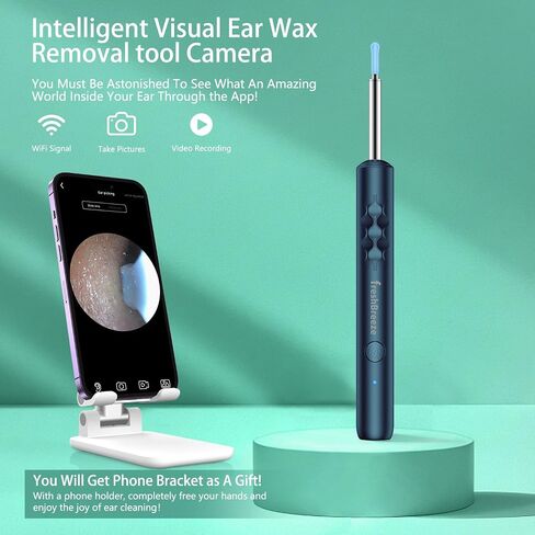 Ear Wax Removal Tool - Ear Cleaner with Camera and Bracket Smart Visual Earwax Removal Kit with Light Ear Spoon 8 Pcs Ear Set for Daily Ear Pick, Ear Cleaning Earwax Cleaner for iOS & Android (Black) in Saudi Arabia
