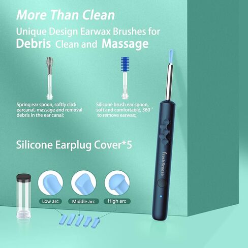 Ear Wax Removal Tool - Ear Cleaner with Camera and Bracket Smart Visual Earwax Removal Kit with Light Ear Spoon 8 Pcs Ear Set for Daily Ear Pick, Ear Cleaning Earwax Cleaner for iOS & Android (Black) in Saudi Arabia