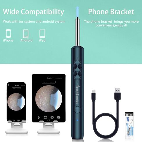 Ear Wax Removal Tool - Ear Cleaner with Camera and Bracket Smart Visual Earwax Removal Kit with Light Ear Spoon 8 Pcs Ear Set for Daily Ear Pick, Ear Cleaning Earwax Cleaner for iOS & Android (Black) in Saudi Arabia