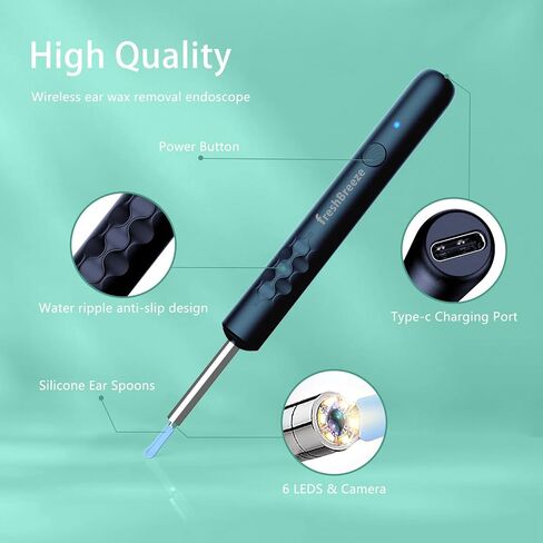 Ear Wax Removal Tool - Ear Cleaner with Camera and Bracket Smart Visual Earwax Removal Kit with Light Ear Spoon 8 Pcs Ear Set for Daily Ear Pick, Ear Cleaning Earwax Cleaner for iOS & Android (Black) in Saudi Arabia