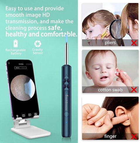 Ear Wax Removal Tool - Ear Cleaner with Camera and Bracket Smart Visual Earwax Removal Kit with Light Ear Spoon 8 Pcs Ear Set for Daily Ear Pick, Ear Cleaning Earwax Cleaner for iOS & Android (Black) in Saudi Arabia