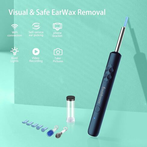 Ear Wax Removal Tool - Ear Cleaner with Camera and Bracket Smart Visual Earwax Removal Kit with Light Ear Spoon 8 Pcs Ear Set for Daily Ear Pick, Ear Cleaning Earwax Cleaner for iOS & Android (Black) in Saudi Arabia