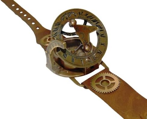 Calvin Handicrafts ® Handmade Brass Gusti, Leather Bracelet with Steampunk Watch Nautical Brass Sundial Compass Wrist Watch Working Sundial Compass Adult Compass in Saudi Arabia