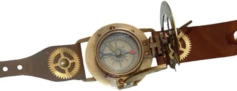 Calvin Handicrafts ® Handmade Brass Gusti, Leather Bracelet with Steampunk Watch Nautical Brass Sundial Compass Wrist Watch Working Sundial Compass Adult Compass in Saudi Arabia