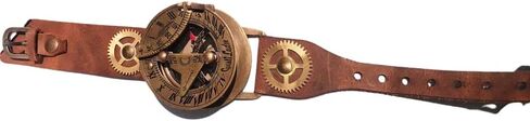 Calvin Handicrafts ® Handmade Brass Gusti, Leather Bracelet with Steampunk Watch Nautical Brass Sundial Compass Wrist Watch Working Sundial Compass Adult Compass in Saudi Arabia