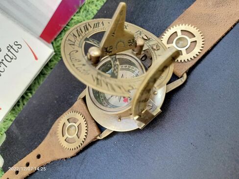 Calvin Handicrafts ® Handmade Brass Gusti, Leather Bracelet with Steampunk Watch Nautical Brass Sundial Compass Wrist Watch Working Sundial Compass Adult Compass in Saudi Arabia