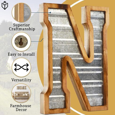 Tavenly 14" Galvanized Farmhouse Letters for Home Decor - 3D Large Metal Letter with Wooden Border - Rustic Monogram Signs for Living Room, Kitchen, Wood Farmhouse Decor, Decorative Wall Art - Z in Saudi Arabia