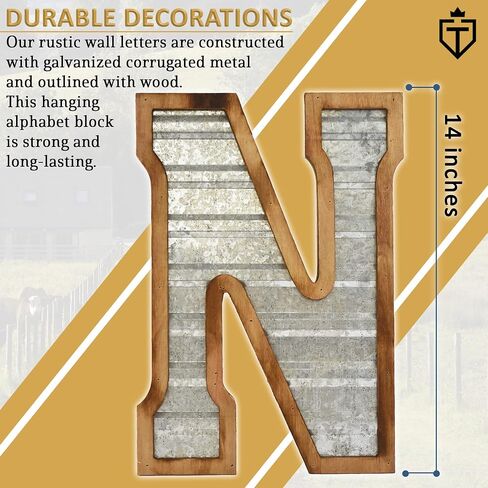 Tavenly 14" Galvanized Farmhouse Letters for Home Decor - 3D Large Metal Letter with Wooden Border - Rustic Monogram Signs for Living Room, Kitchen, Wood Farmhouse Decor, Decorative Wall Art - Z in Saudi Arabia