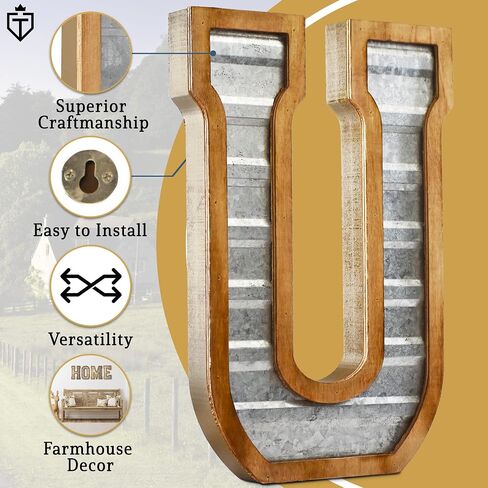 Tavenly 14" Galvanized Farmhouse Letters for Home Decor - 3D Large Metal Letter with Wooden Border - Rustic Monogram Signs for Living Room, Kitchen, Wood Farmhouse Decor, Decorative Wall Art - Z in Saudi Arabia