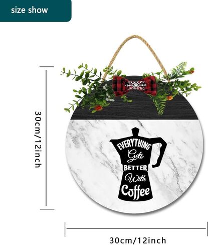 Funny Coffee Decor Sign for Front Door Wreath Kitchen and Cafe Hanging Round Wooden Coffee Bar Accessories Corner Station Sign Modern Wall Art for Home Decor Wall Pediments Rustic Farmhouse in Saudi Arabia