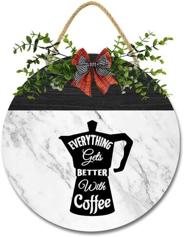 Funny Coffee Decor Sign for Front Door Wreath Kitchen and Cafe Hanging Round Wooden Coffee Bar Accessories Corner Station Sign Modern Wall Art for Home Decor Wall Pediments Rustic Farmhouse in Saudi Arabia