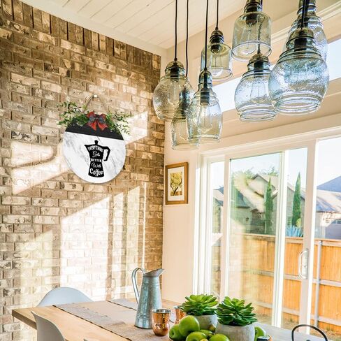 Funny Coffee Decor Sign for Front Door Wreath Kitchen and Cafe Hanging Round Wooden Coffee Bar Accessories Corner Station Sign Modern Wall Art for Home Decor Wall Pediments Rustic Farmhouse in Saudi Arabia