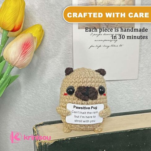 Positive Crochet Dog Gifts, Crocheted Emotional Support Animal, Thoughtful Pug Gifts for Pug Lovers Women Best Friends 1Pc in Saudi Arabia