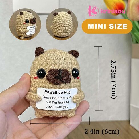 Positive Crochet Dog Gifts, Crocheted Emotional Support Animal, Thoughtful Pug Gifts for Pug Lovers Women Best Friends 1Pc in Saudi Arabia