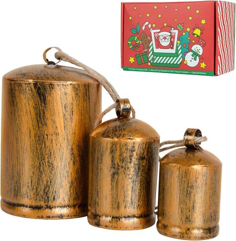 Kyoryuger Christmas Bells Set of 4 Shabby Cow Bells Christmas Bell Ornaments for Christmas Tree Christmas Wreath Hanging Decorative Bells for Doors Walls Windows Rustic Cow Bell Golden in Saudi Arabia