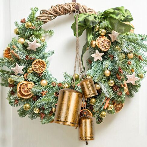 Kyoryuger Christmas Bells Set of 4 Shabby Cow Bells Christmas Bell Ornaments for Christmas Tree Christmas Wreath Hanging Decorative Bells for Doors Walls Windows Rustic Cow Bell Golden in Saudi Arabia