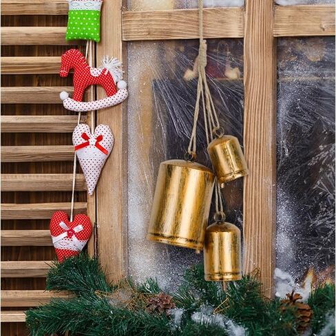 Kyoryuger Christmas Bells Set of 4 Shabby Cow Bells Christmas Bell Ornaments for Christmas Tree Christmas Wreath Hanging Decorative Bells for Doors Walls Windows Rustic Cow Bell Golden in Saudi Arabia