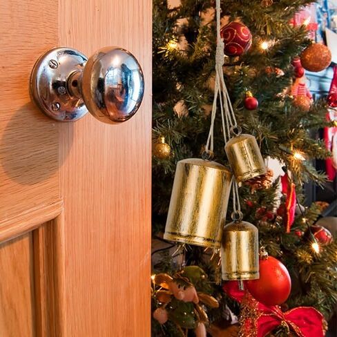 Kyoryuger Christmas Bells Set of 4 Shabby Cow Bells Christmas Bell Ornaments for Christmas Tree Christmas Wreath Hanging Decorative Bells for Doors Walls Windows Rustic Cow Bell Golden in Saudi Arabia