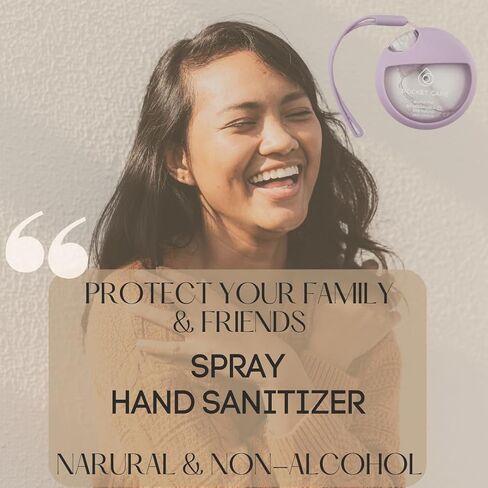 POCKET CARE |Peppermint Scented Hand Sanitizer Spray with strap 25 ml / 8.45 FL OZ- Spray for Hands | Organic Moisturizing Spray | Travel Size - Travel Accessories | 100% natural in Kuwait