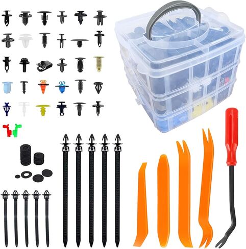 HTOMT 675pcs الوفير التجنيب مقاطع مقاطع السيارات البلاستيكية 16 الأحجام الأكثر شعبية المسامير دفع دبابيس السيارات السحابات الحاجز كليب الباب لوحة تقليم كليب عدة لتويوتا جنرال موتورز فورد هوندا أكورا كرايسلر in Kuwait