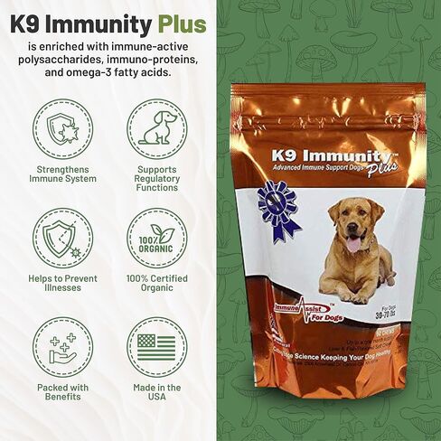 K9 Immunity Plus - Potent Immune Booster for Dogs 30-70 lbs - Certified Organic – Mushroom Enhanced Supplement - Veterinarian Recommended Dog Health Supplement - 60 Chews 2 Pack in Saudi Arabia
