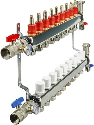 صمام خط الوسط NQT109-5 PEX مشعب 1/2 بوصة لنظام التدفئة المشع؛ مع الصمامات، والفتحات، وأجهزة القياس، وأقواس التثبيت؛ الفولاذ المقاوم للصدأ. 9 منافذ (5 عبوات) in Saudi Arabia
