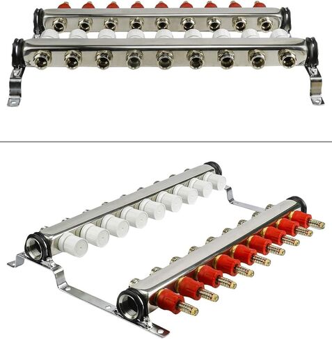 صمام خط الوسط NQT109-5 PEX مشعب 1/2 بوصة لنظام التدفئة المشع؛ مع الصمامات، والفتحات، وأجهزة القياس، وأقواس التثبيت؛ الفولاذ المقاوم للصدأ. 9 منافذ (5 عبوات) in Saudi Arabia