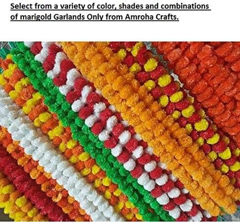 Marigold Garland for Indian/American Wedding Party Mantle Decoration, Faux Garlands for Diwali, House Warming Decoration DIY Backdrops! (Yellow with Leaves, Pack of 5) in Saudi Arabia
