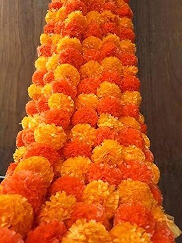 Marigold Garland for Indian/American Wedding Party Mantle Decoration, Faux Garlands for Diwali, House Warming Decoration DIY Backdrops! (Yellow with Leaves, Pack of 5) in Saudi Arabia