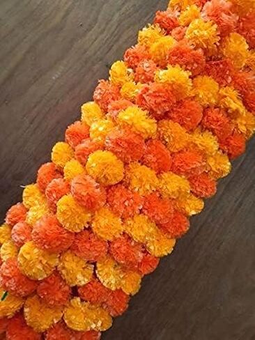 Marigold Garland for Indian/American Wedding Party Mantle Decoration, Faux Garlands for Diwali, House Warming Decoration DIY Backdrops! (Yellow with Leaves, Pack of 5) in Saudi Arabia