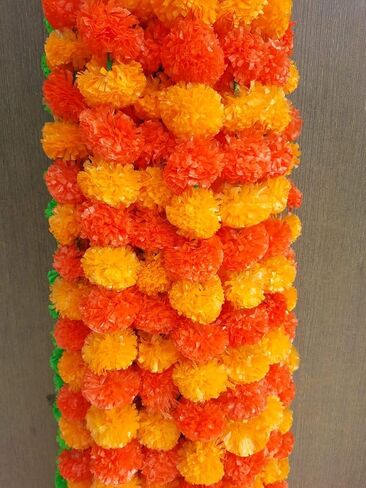 Marigold Garland for Indian/American Wedding Party Mantle Decoration, Faux Garlands for Diwali, House Warming Decoration DIY Backdrops! (Yellow with Leaves, Pack of 5) in Saudi Arabia