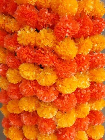 Marigold Garland for Indian/American Wedding Party Mantle Decoration, Faux Garlands for Diwali, House Warming Decoration DIY Backdrops! (Yellow with Leaves, Pack of 5) in Saudi Arabia