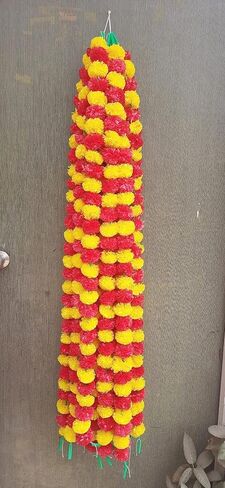 Marigold Garland for Indian/American Wedding Party Mantle Decoration, Faux Garlands for Diwali, House Warming Decoration DIY Backdrops! (Yellow with Leaves, Pack of 5) in Saudi Arabia